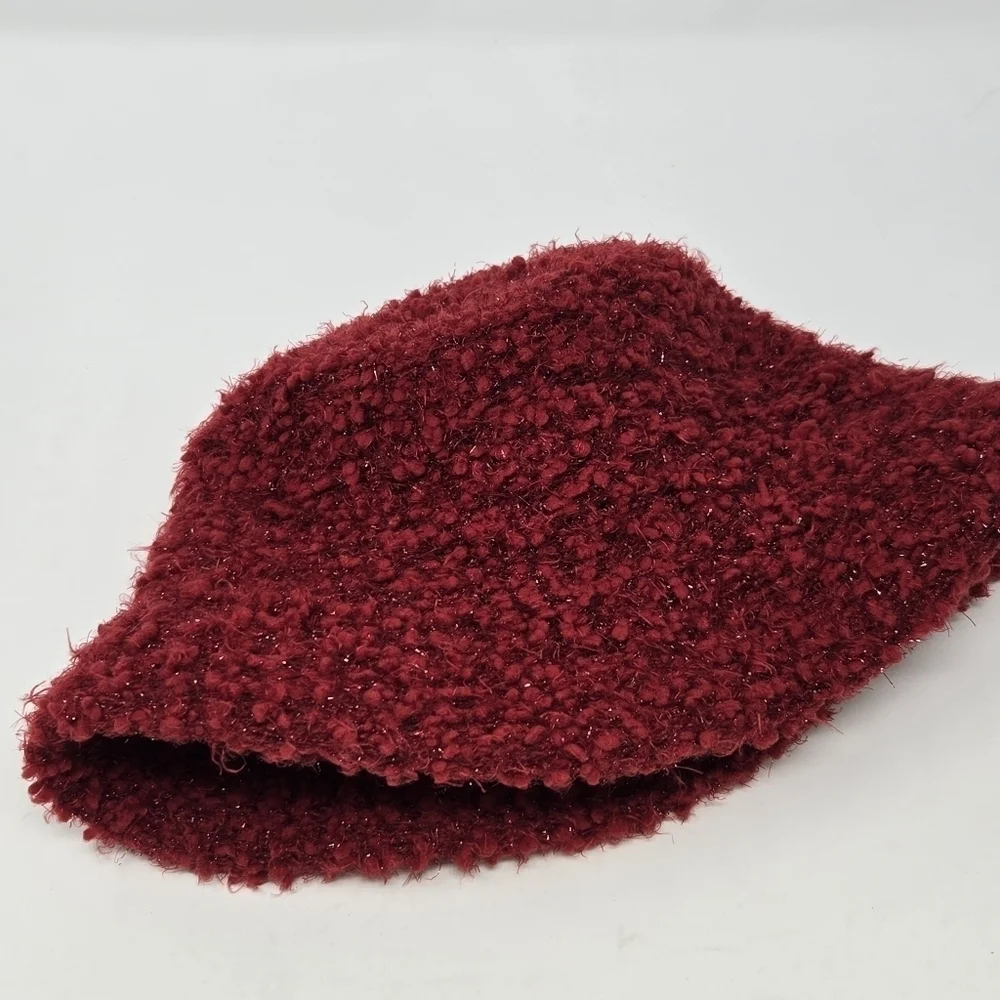 VINTAGE CEJON DARK RED BOUCLE METALLIC SPARKLE BUCKET HAT WOMEN OS COZY FESTIVE